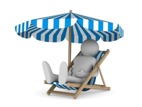 Deckchair and parasol on white background. Isolated 3D image 스톡 일러스트