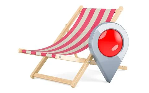Deckchair with map pointer. 3D rendering Stock Illustration