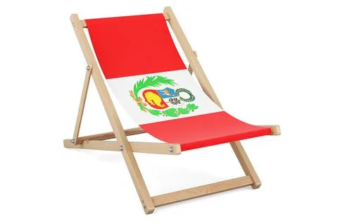 Deckchair with Peruvian flag. Peru vacation, tours, travel packages, concept. Stock Illustration