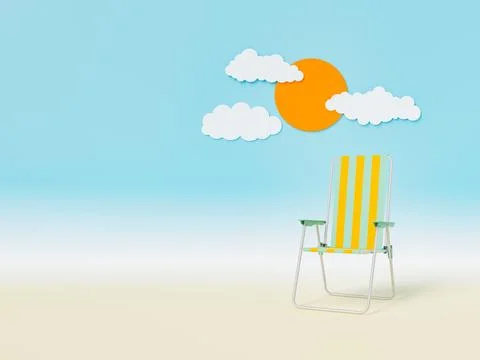 Deckchair under sun and clouds on beach Stock Illustration