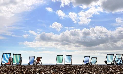 Deckchairs on Brighton beach 写真素材