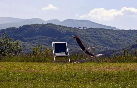Deckchairs in the open Stock Photos