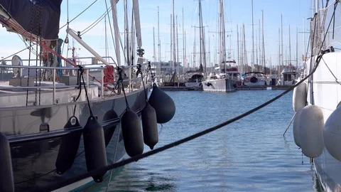 Decked Out Yacht and and life boat. Beautiful sailboat at Valencia harbour. Stock Footage 105081753