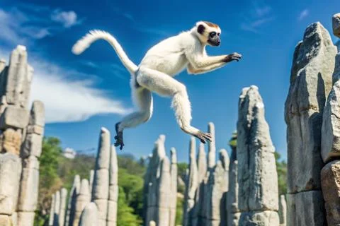 Deckens Sifaka  jumping on razor sharp spires Stock Photos