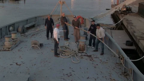 Deckhands on Coast Guard Cutter docked in Baltimore, Maryland USA Stock Footage 105691387