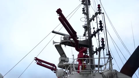 Deckhouse of vessel - side view. Direction finding deck: Fire monitors and mast Stock Footage 239788200