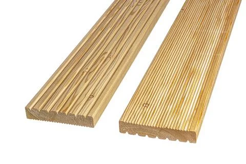 Decking made of larch on a white background Stock-Fotos