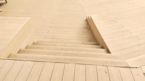 Decking stairs and platform at sandy beach clean b roll Stock Footage 319508659