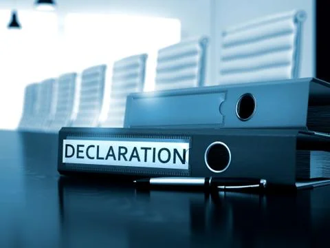 Declaration on File Folder. Blurred Image. 3D Stock Illustration