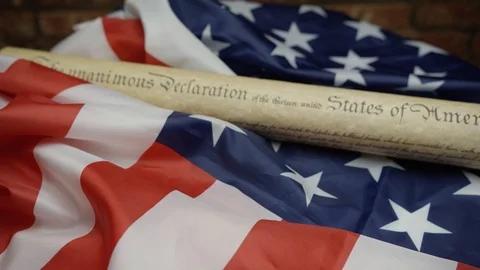 Declaration of independence on american flag Stock Footage 88960149