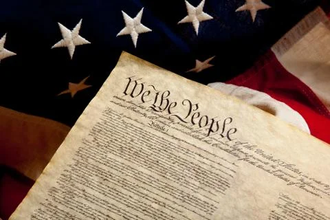 Declaration of independence and american flag Stock Photos
