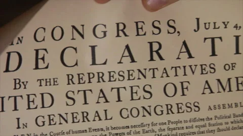 Declaration of Independence, July 4th - held &amp; read by a Founding Father Stock Footage 148421114