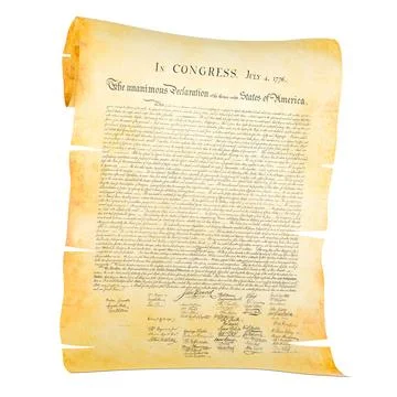 Declaration of Independence parchment document. 3d rendering Illustrazione stock