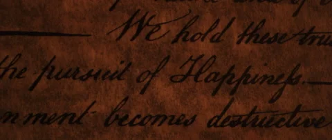 Declaration of Independence Pursuit of Happiness is highlighted by flickering ca Stock Footage 224921005