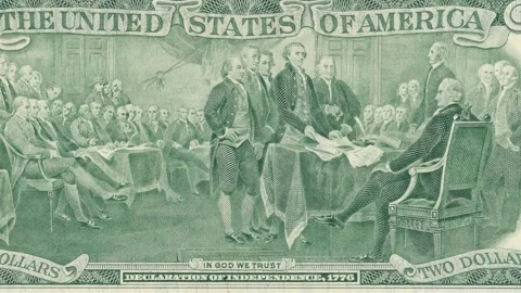 Declaration of Independence Signing Scene on Reverse Side of US $2 Bill Stock-Footage 306575434