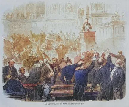 The declaration of war in the senate of Paris July 15th 1870 illustrated war Stock Illustration
