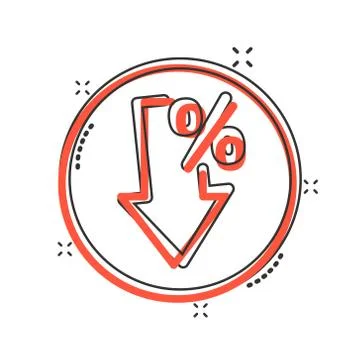 Decline arrow icon in comic style. Decrease cartoon vector illustration on wh Stock Illustration