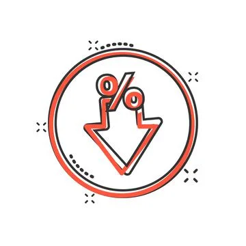 Decline arrow icon in comic style. Decrease cartoon vector illustration on wh Stock Illustration