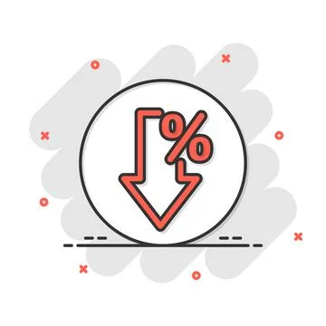 Decline arrow icon in comic style. Decrease cartoon vector illustration on wh Stock Illustration