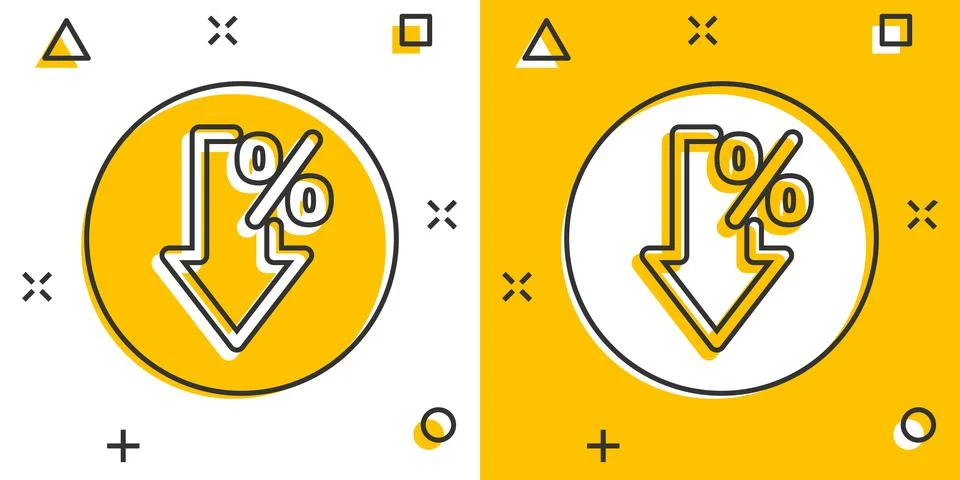 Decline arrow icon in comic style. Decrease cartoon vector illustration on wh Stock Illustration
