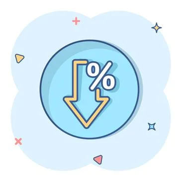 Decline arrow icon in comic style. Decrease cartoon vector illustration on wh Stock Illustration