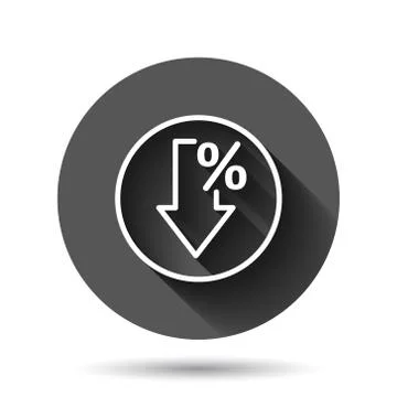 Decline arrow icon in flat style. Decrease vector illustration on black round Stock Illustration