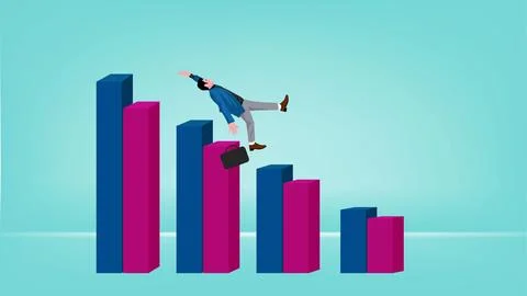 The decline in the bar graph is due to the stock market falling, economic c.. Stock Illustration