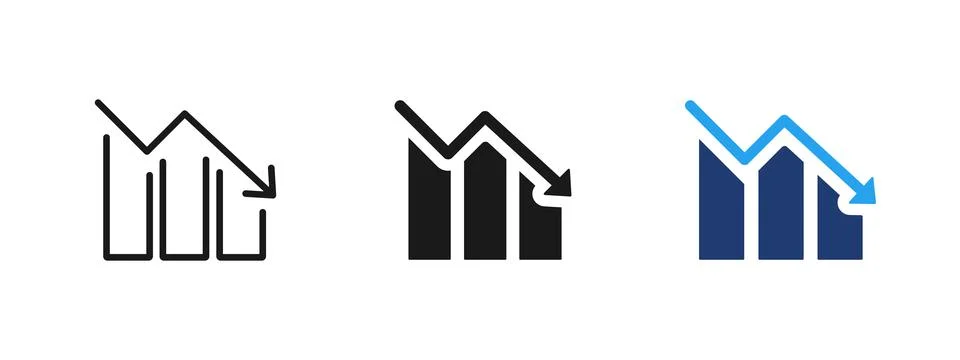 Decline chart icon with bar graph and downward arrow. Symbol of business lo.. Stock Illustration