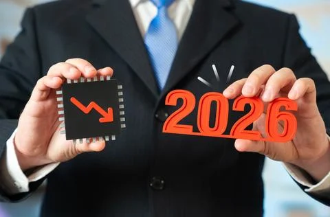 Decline in computer microchip production in 2026. Reduced supplies, lower p.. Foto stock