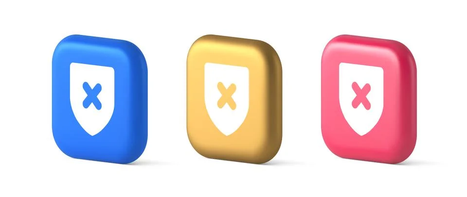 Decline shield button cross mark wrong unsend defense virtual guard 3d real.. Stock Illustration