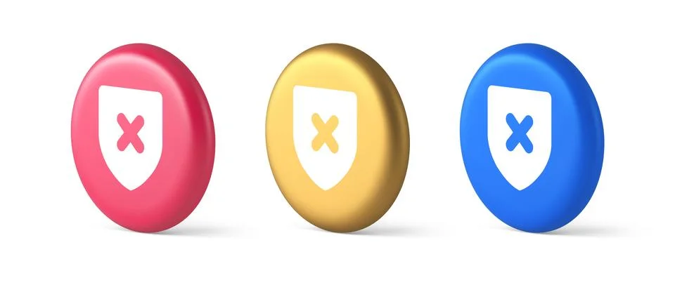 Decline shield button cross mark wrong unsend defense virtual guard 3d realis Illustrazione stock