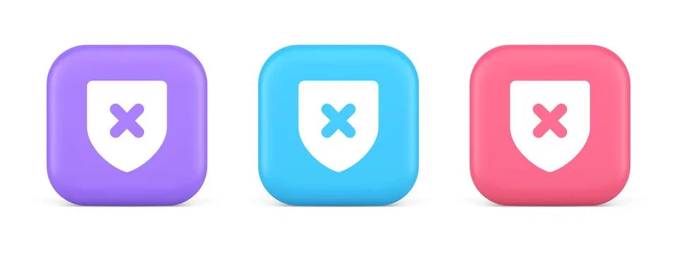 Decline shield button cross mark wrong unsend defense virtual guard 3d real.. Illustrazione stock