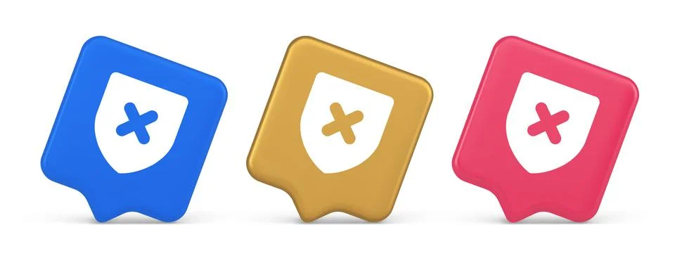 Decline shield button cross mark wrong unsend defense virtual guard 3d real.. 库存插图