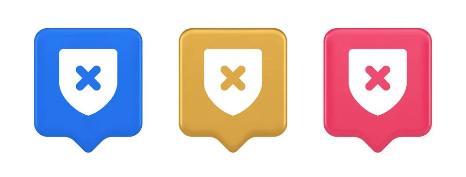Decline shield button cross mark wrong unsend defense virtual guard 3d realis Stock Illustration