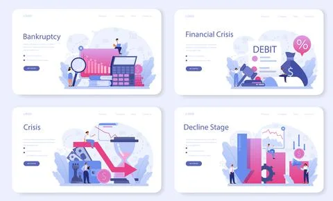 Decline stage web banner or landing page set. Finance crisis Stock Illustration