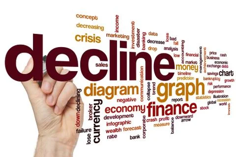 Decline word cloud Stockfoto's