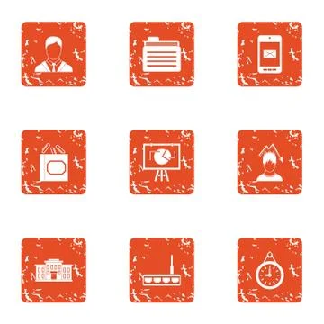 Decline of work icons set, grunge style Stock Illustration