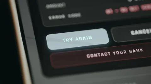 Declined payment transaction, user taps TRY AGAIN button Stock Footage 333384751