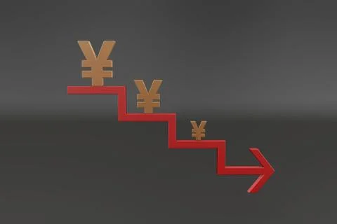 Declining arrow and RMB, career failure and economic bankruptcy Stock Illustration