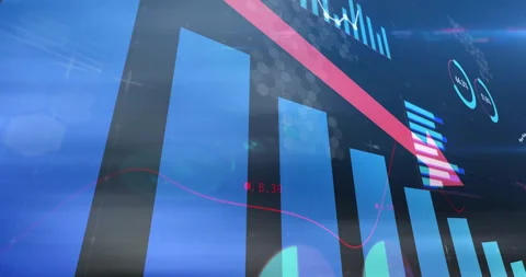 Declining bar chart and red arrow animation over financial data Stock Footage 306273963