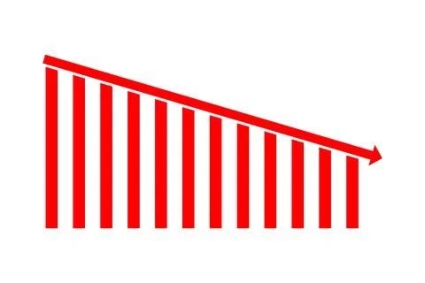 Declining Bar Graph with Downward Arrow, Business Loss Stock Illustration