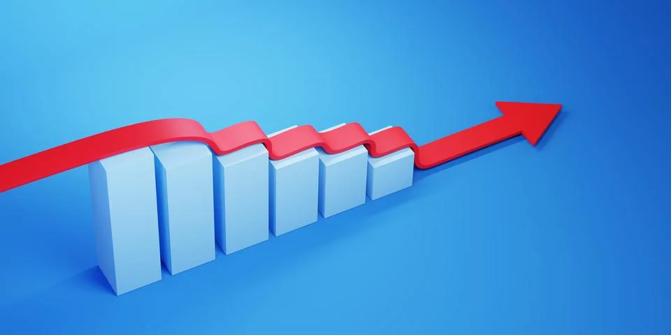 Declining Bar Graph with Red Arrow Stock Illustration
