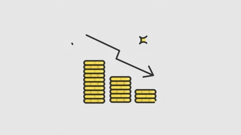 Declining coin bar chart with stack coin icon animation isolated, pile coin.. Stock Footage 266970362