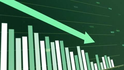 Declining financial trend with green background and arrows Stock Footage 296186268
