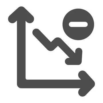 Declining graph with arrow going down and minus solid icon, diagram concept Illustrazione stock