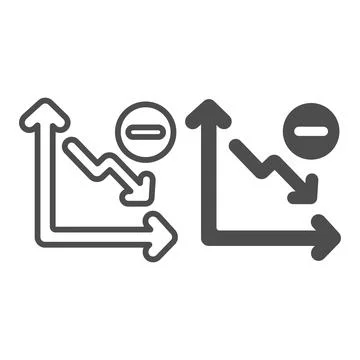 Declining graph with arrow going down and minus line and solid icon, diagram Stock Illustration