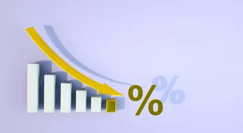 Declining graph with golden arrow going down. Market investment trading Stock Illustration