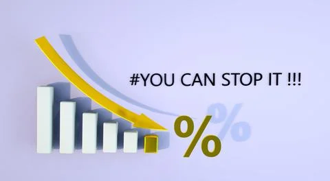 Declining graph with golden arrow going down. Market investment trading Stock Illustration