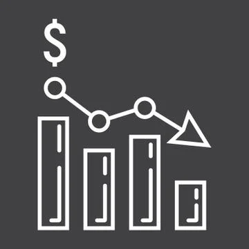 Declining graph line icon, business and finance 库存插图