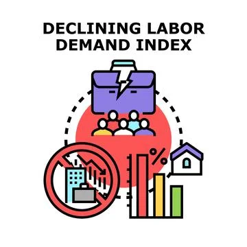 Declining labor demand index illustrating economic slowdown Stock Illustration